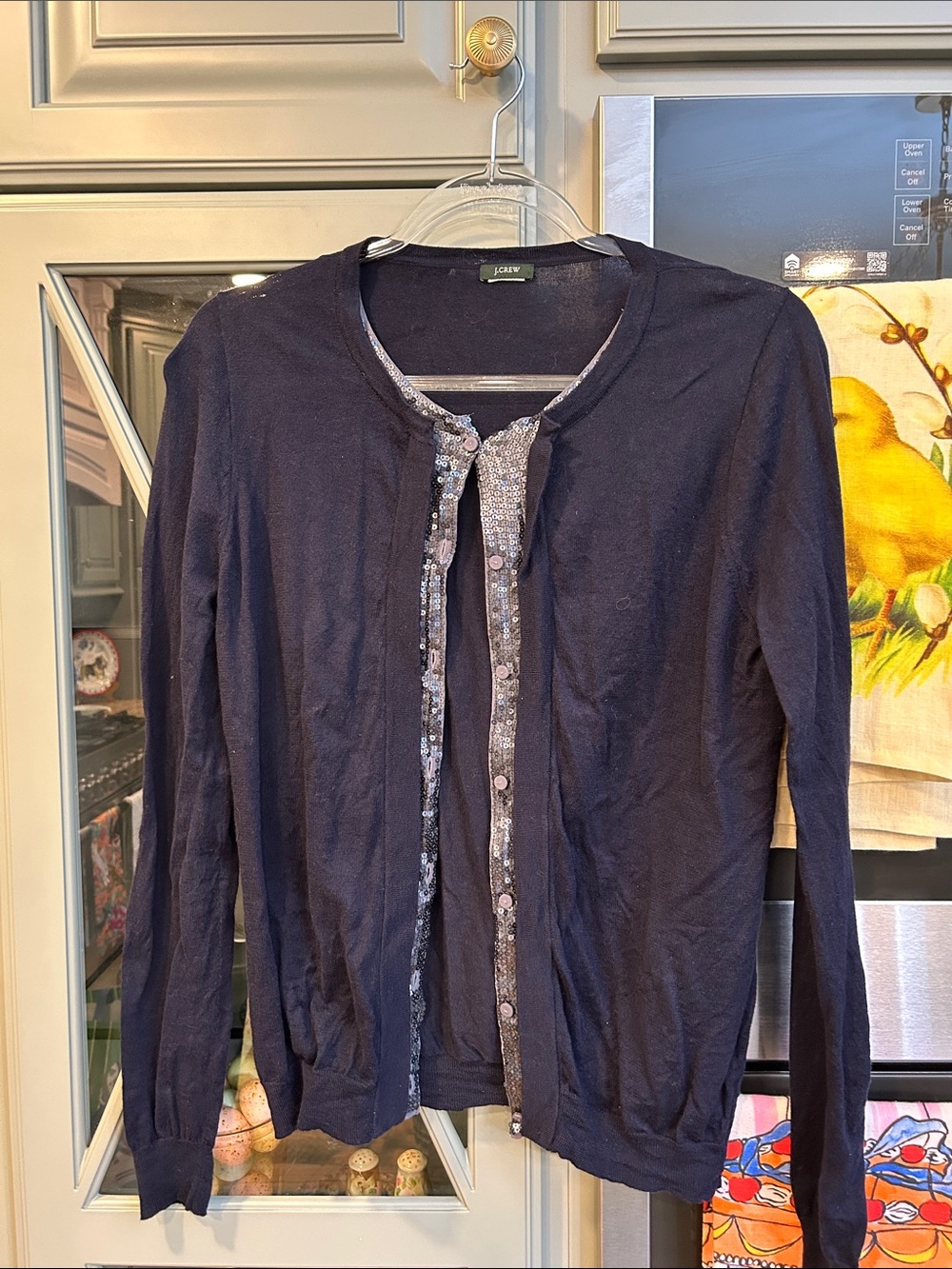 Vintage J. Crew Navy Blue Cardigan with Sequin Trim Y2K